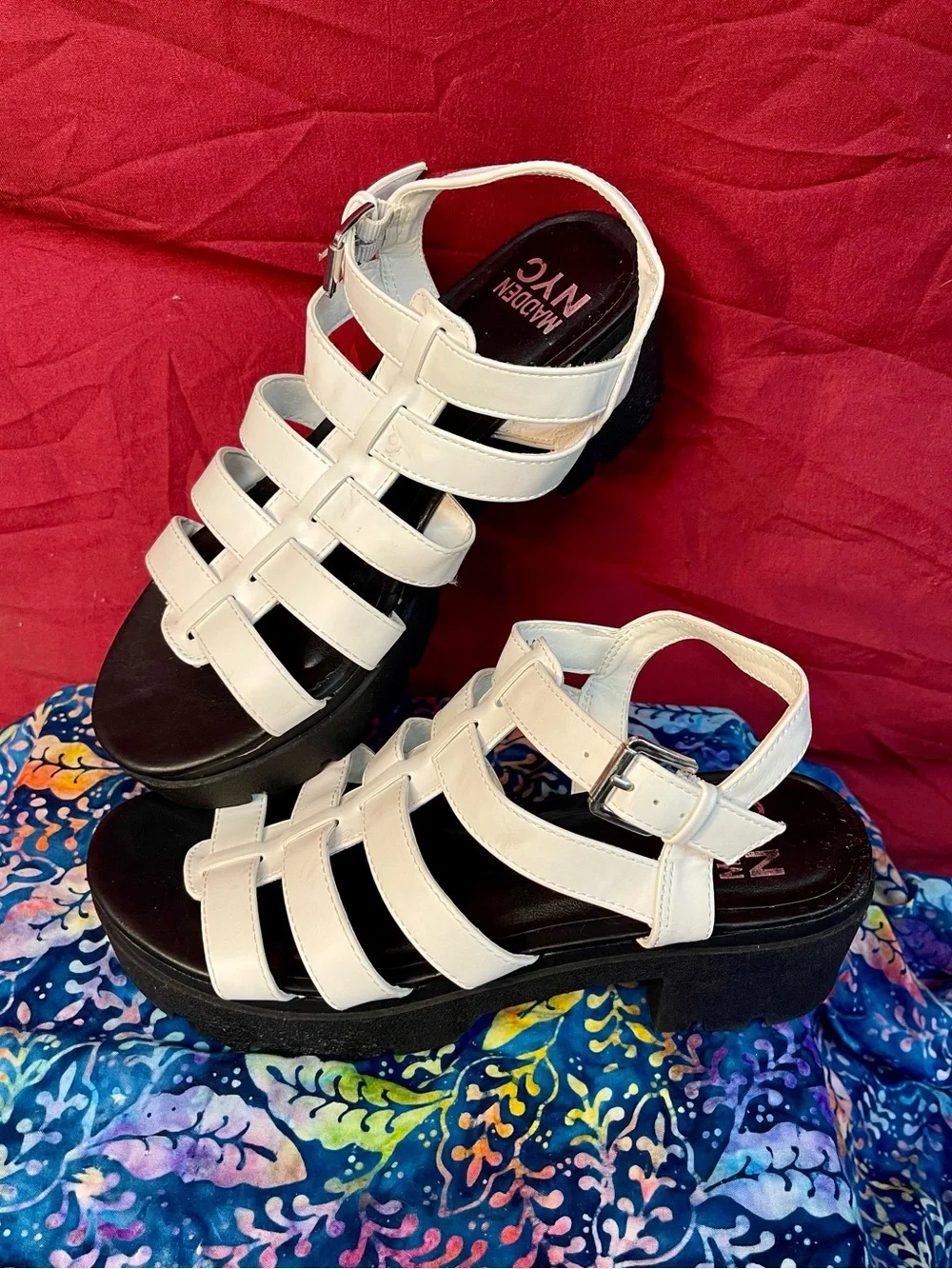 Madden NYC White Vegan Leather Strappy Chunky Fisherman Platform Sandal Size 8